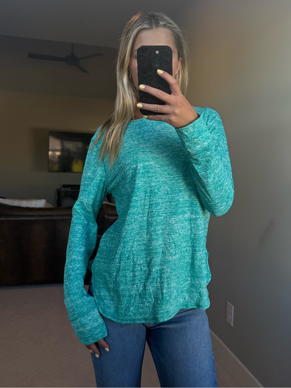 Tommy Bahama Heathered Teal Long-Sleeve Pullover